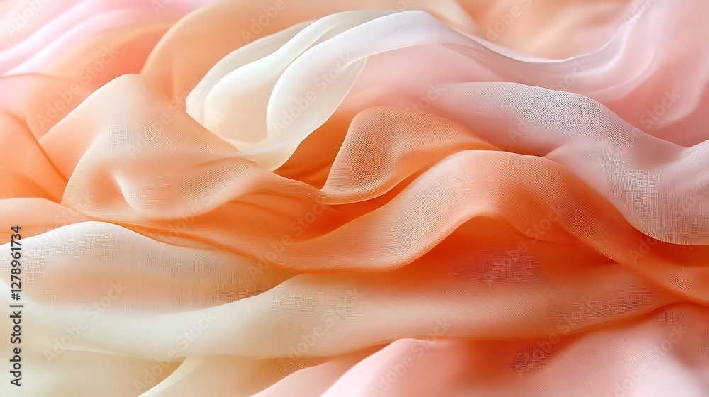 Obraz premium Elegant waves of translucent fabric in peach and white shades abstract background