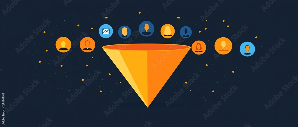 Illustration of Sales Funnel Converting Prospects to Leads in a Seamless, HighConverting Marketing Funnel Illustration of Sales Funnel Converting Prospects to Leads in a Seamless, HighConverting Marketing Funnel