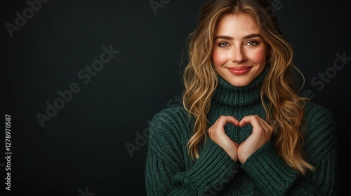 Grateful kind woman holding hands on heart expressing gratitude