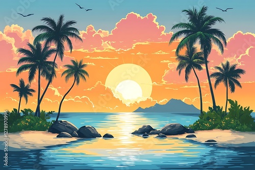 Tropical Island Sunrise, Peaceful Beach Paradise