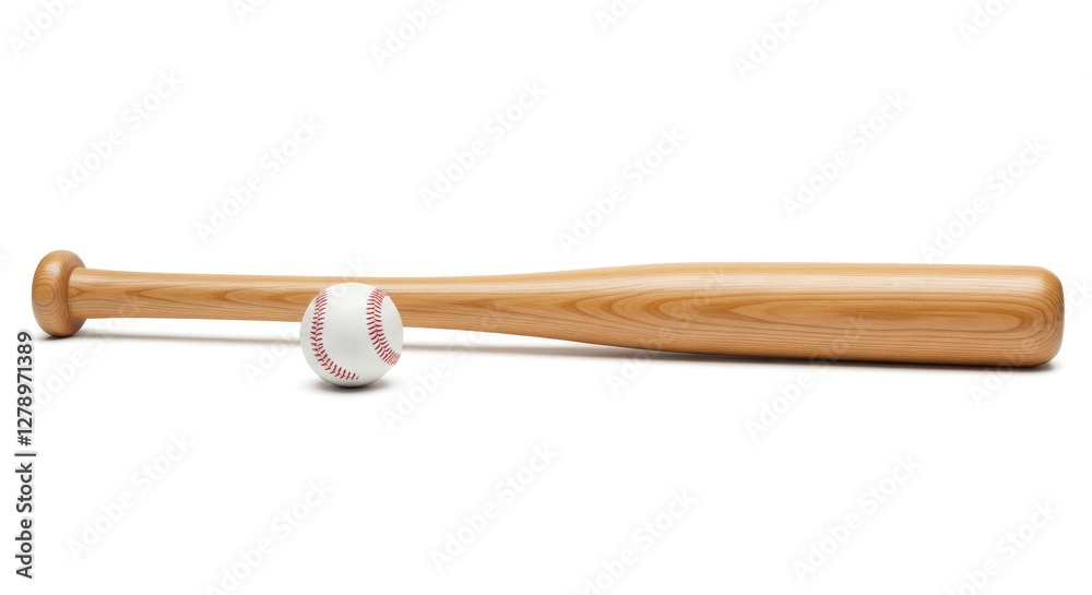 Baseball Bat and Ball Isolated on White Background for Sports Content Baseball Bat and Ball Isolated on White Background for Sports Content