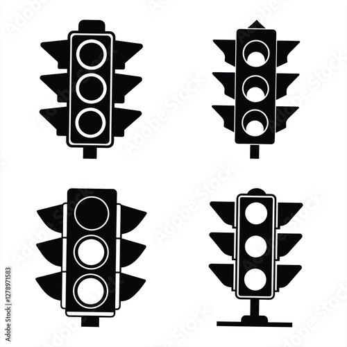 Traffic Light Silhouette Vector Icon Set – Perfect for Road & Safety Designs