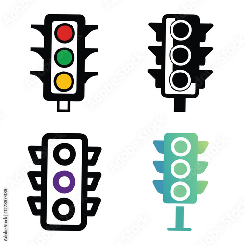 Traffic Signal Silhouette Vector Icon Set Simple & Stylish