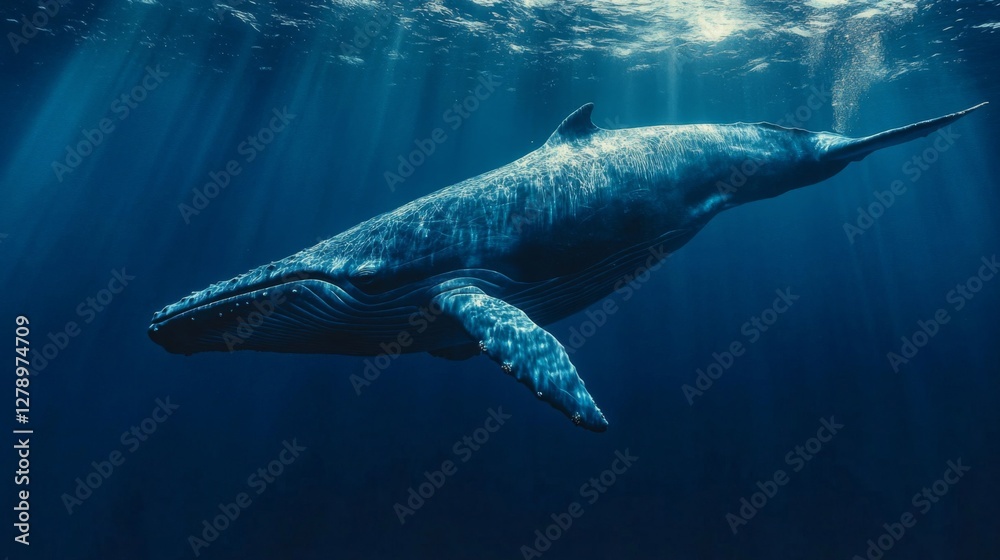 Pixelated Humpback Whale Underwater in Deep Blue Ocean Pixelated Humpback Whale Underwater in Deep Blue Ocean