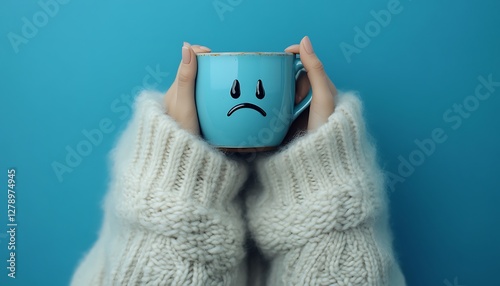 Sad mug, cold day, hands, winter, comfort