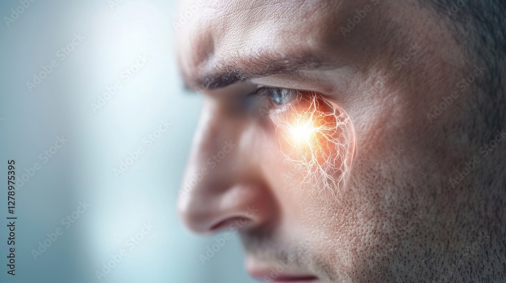 Glowing neural implant device embedded inside a futuristic cyberpunk-style head. Glowing neural implant device embedded inside a futuristic cyberpunk-style head.