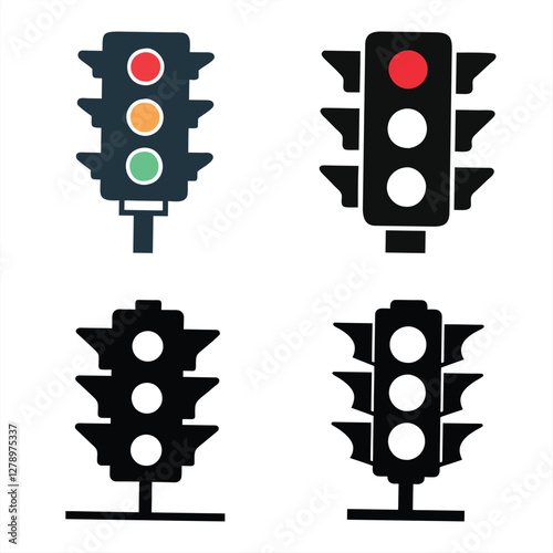 Traffic Signal Silhouette Vector Icon Set Simple & Stylish