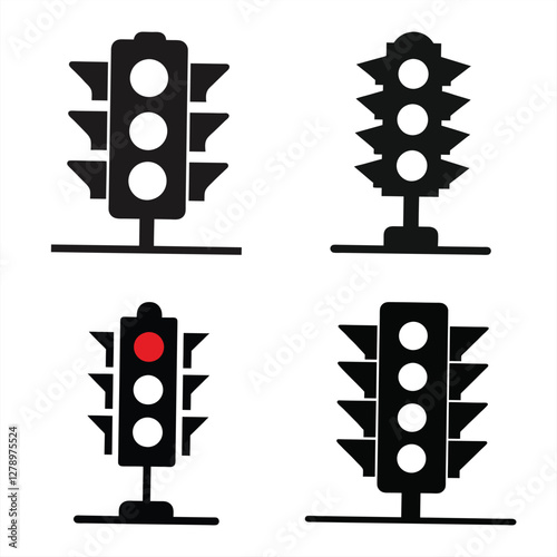 Traffic Signal Silhouette Vector Icon Set Simple & Stylish