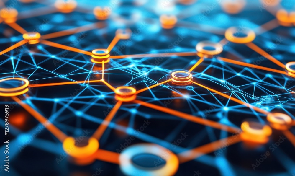 Obraz premium Network nodes connected, data flow, tech background, digital communication concept (1)