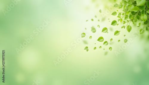 Floating Green Leaves on Light Green Gradient - Botanical Design with Movement and Depth