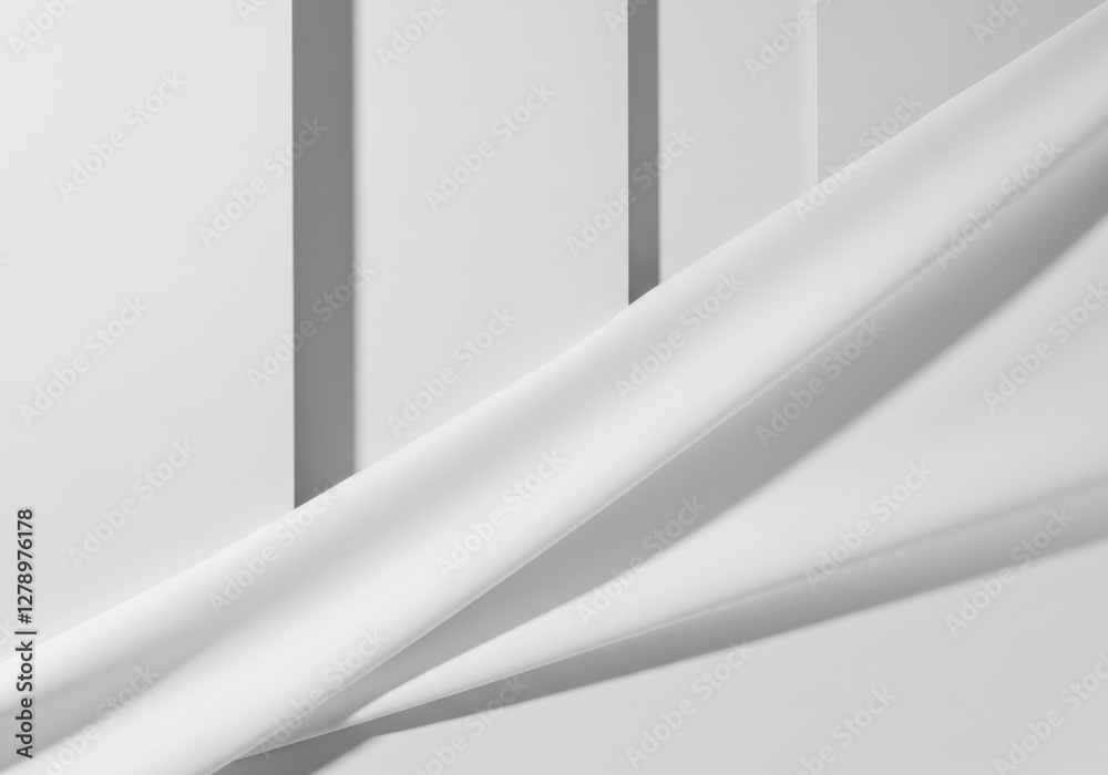 White fabric texture, crumpled cloth, soft folds, minimalist background, high contrast shadows, geometric panels, abstract composition, clean aesthetic, seamless White fabric texture, crumpled cloth, soft folds, minimalist background, high contrast shadows, geometric panels, abstract composition, clean aesthetic, seamless