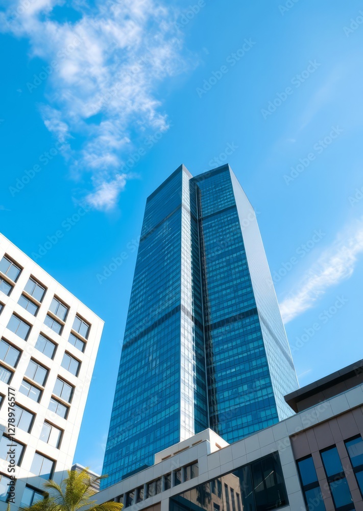 Closeup view of modern business towers with windows and a clear blue sky in the background skyscraper city building skyscraper downtown business architecture cityscape Closeup view of modern business towers with windows and a clear blue sky in the background skyscraper city building skyscraper downtown business architecture cityscape
