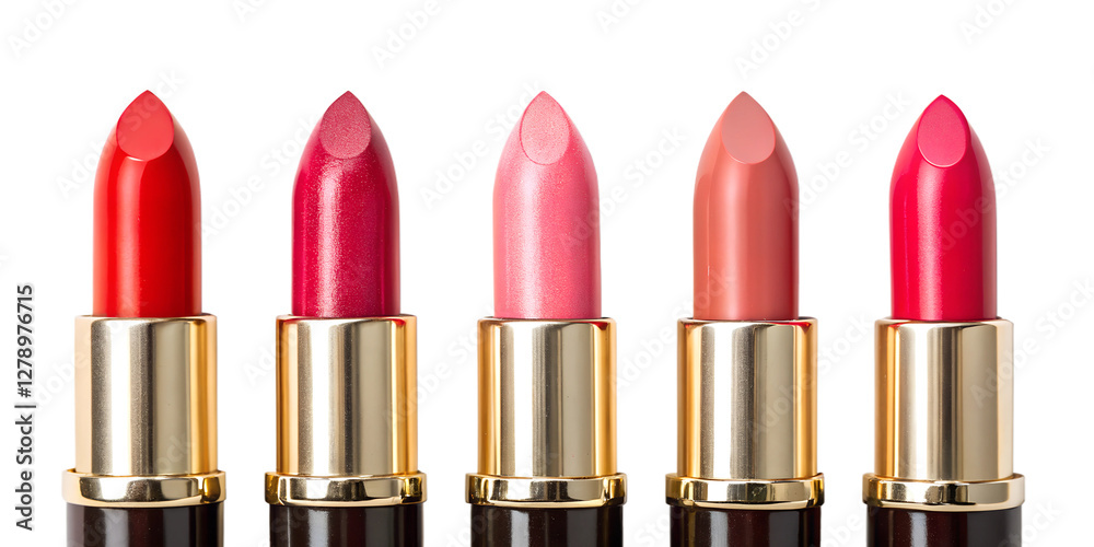 Obraz premium Set of Beautiful Bright Lipsticks on White Background, Stylish, Gorgeous Lipsticks