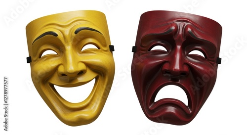 Comedy and Tragedy Masks Depicting Joy and Sorrow on White