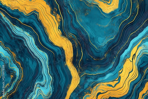 Abstract Teal and Gold Marble Texture Background