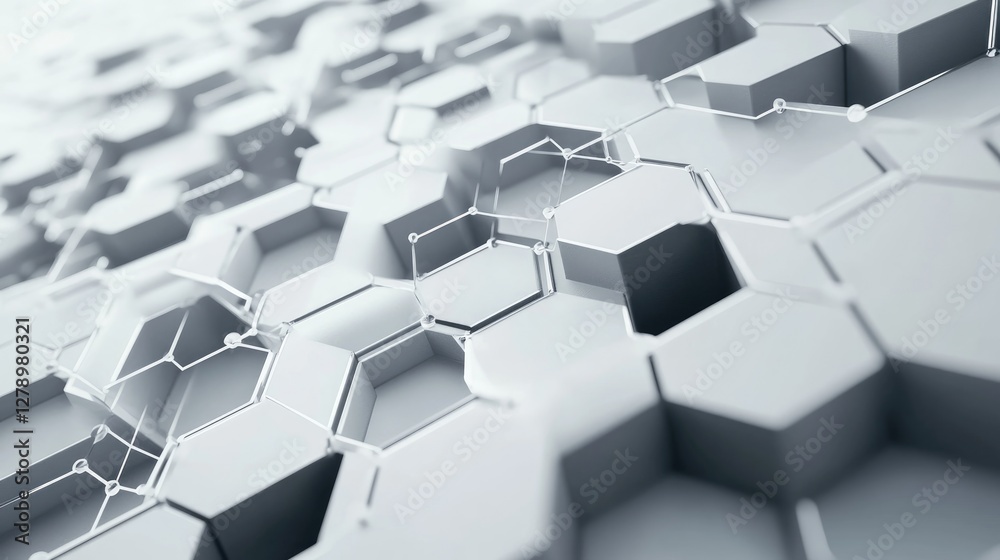 Abstract Hexagon Network, A 3D Digital Rendering of Interconnected Geometric Shapes Abstract Hexagon Network, A 3D Digital Rendering of Interconnected Geometric Shapes