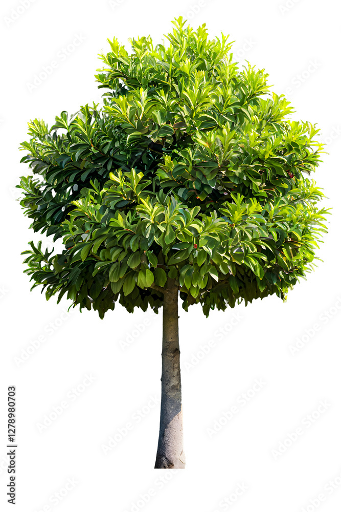 Fototapeta premium Tree on transparent background, realistic tree with green leaf stand alone isolate and beautiful light in day time die cut png file for graphic resource