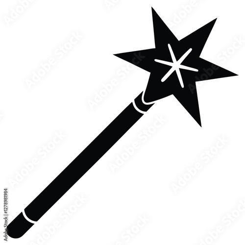 Magic wand star black silhouette vector illustration,magic stick,birthday vector,unique magic vector on white background