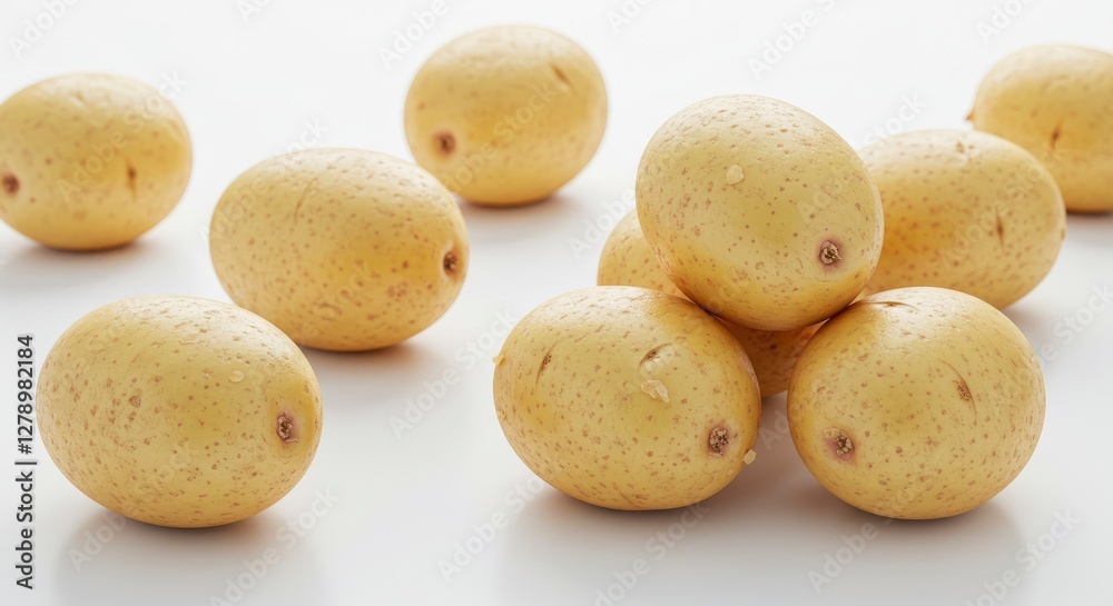 Fresh Potatoes on White Surface Ready for Cooking and Healthy Meals Fresh Potatoes on White Surface Ready for Cooking and Healthy Meals
