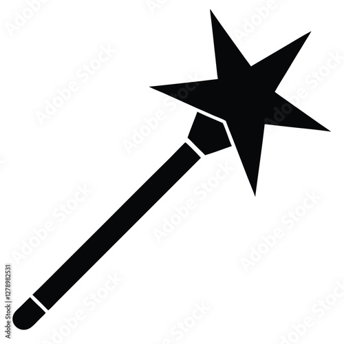 Magic wand star black silhouette vector illustration,magic stick,birthday vector,unique magic vector on white background