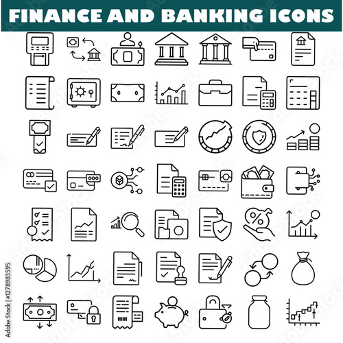 Finance Banking Icons Money, Payments, Investments, Banking, Finance, Growth, Security, Transactions
