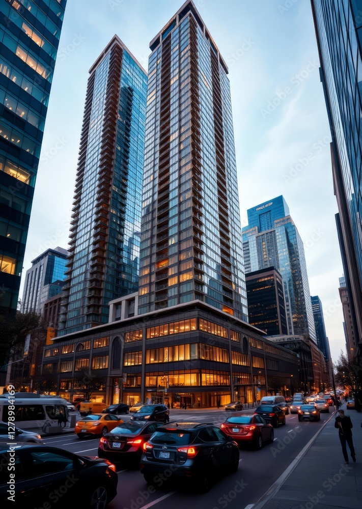 Tall buildings and busy streets in downtown toronto canada skyscraper city building skyscraper downtown business architecture cityscape