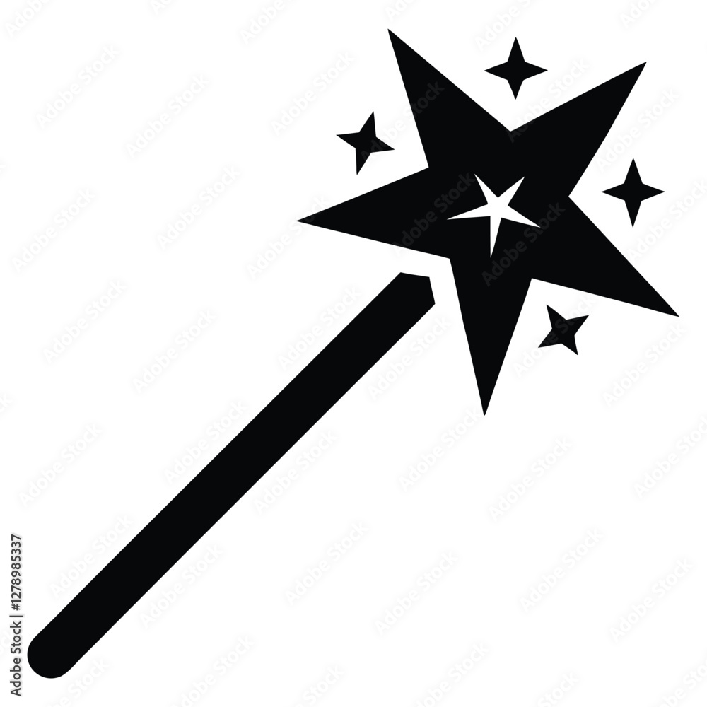Magic wand star black silhouette vector illustration,magic stick,birthday vector,unique magic vector on white background Magic wand star black silhouette vector illustration,magic stick,birthday vector,unique magic vector on white background