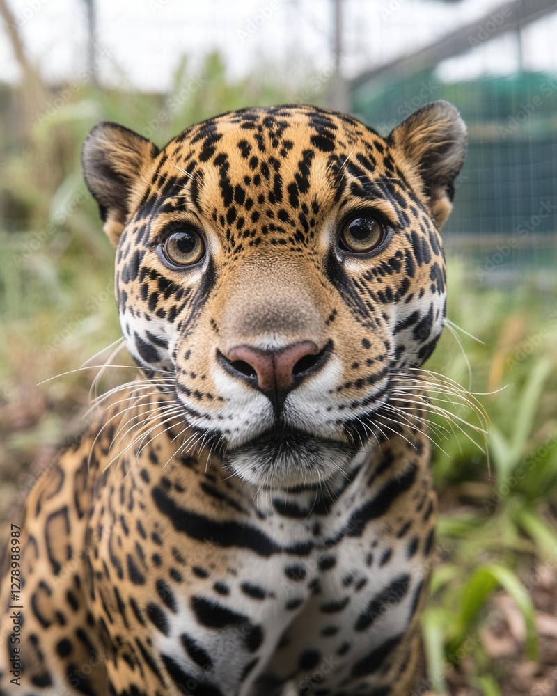 Obraz premium Stunning Close-Up of a Majestic Jaguar in its Lush Jungle Habitat Capturing the Wild Elegance and Intense Gaze of an Incredible Wildlife Icon