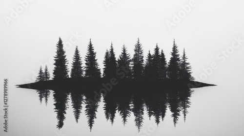 Fototapeta Naklejka Na Ścianę i Meble -  Silhouetted Island Trees Mirrored In Still Water