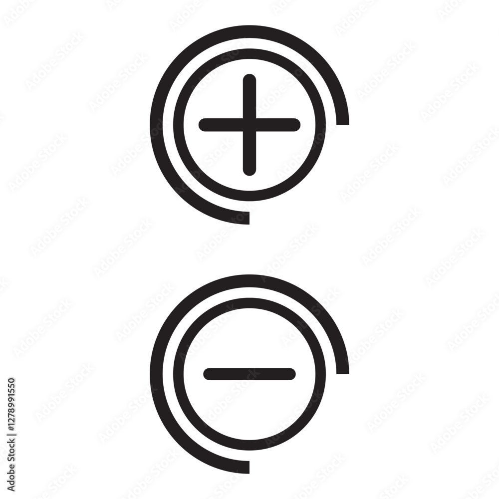 Add and remove round button icons. Plus minus circular web element icon. isolated on white and black background.eps10 Add and remove round button icons. Plus minus circular web element icon. isolated on white and black background.eps10