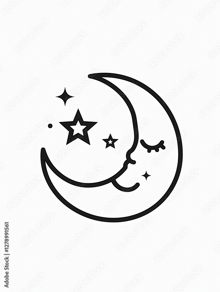 Adorable simple - lined crescent moon with star motif for Ramadan decoration, adding a cute Islamic touch to the home. Adorable simple - lined crescent moon with star motif for Ramadan decoration, adding a cute Islamic touch to the home.