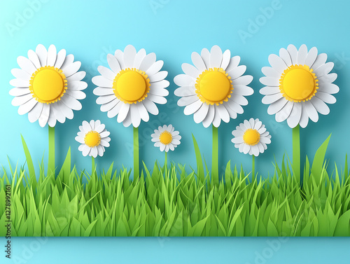 Summer landscape with daisy flowers  in paper quilling art.