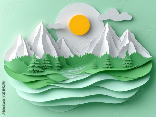 Summer country landscape in paper quilling art.