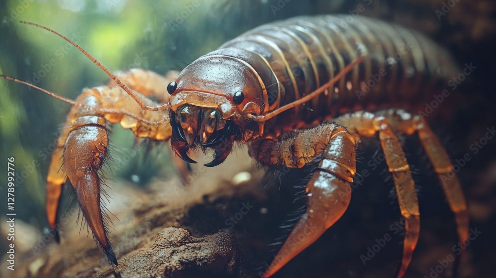 Close-Up Of A Brown Aquatic Crustacean On A Dark Background Close-Up Of A Brown Aquatic Crustacean On A Dark Background