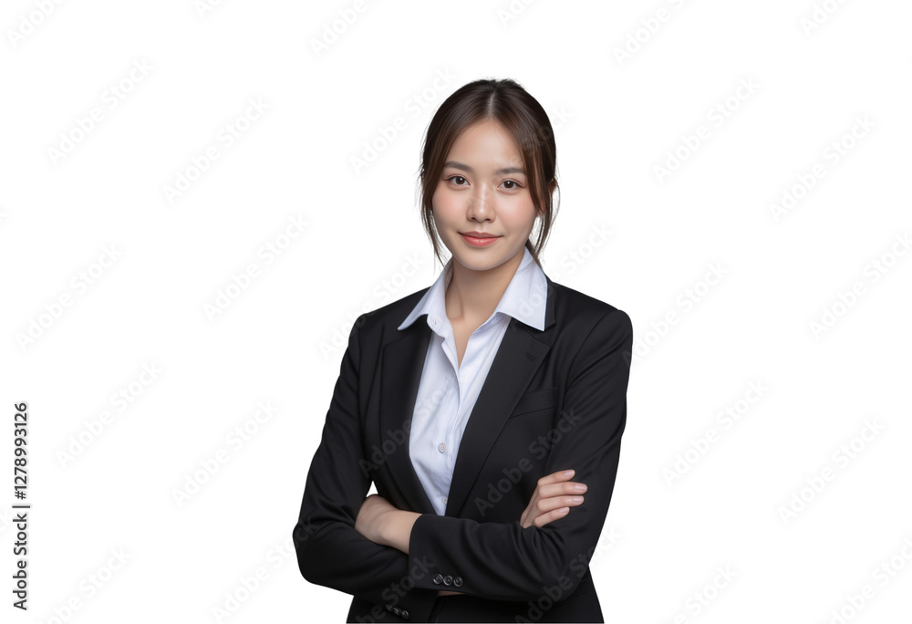 Empowering Leadership: Businesswoman Manager in a Portrait Concept. Professional woman in suit with arms crossed, isolated on transparent background Empowering Leadership: Businesswoman Manager in a Portrait Concept. Professional woman in suit with arms crossed, isolated on transparent background