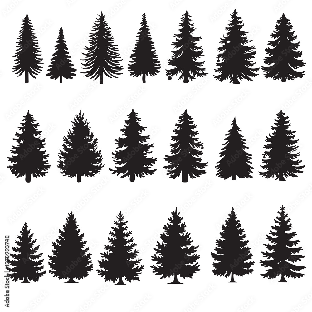 Obraz premium set vector various fir tree silhouettes