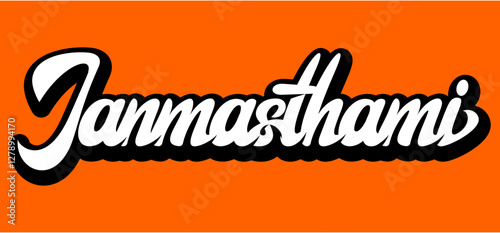 Stylish cursive text Jamasthani on a bold orange background creating a vibrant and eye-catching visual effect for the festive celebration.
