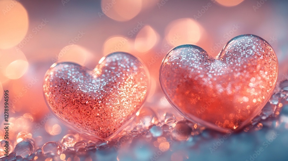 Fototapeta premium Sparkling Pink Hearts Romantic Valentine's Day Design
