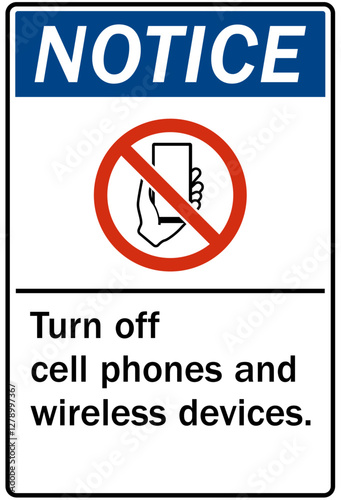 No celphone warning sign turn off cell phones and wireless devices