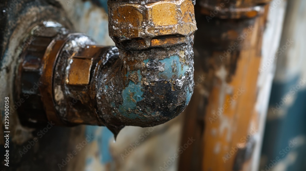 Close view of copper plumbing joints with a focus on leaks and emergency repair work. Close view of copper plumbing joints with a focus on leaks and emergency repair work.