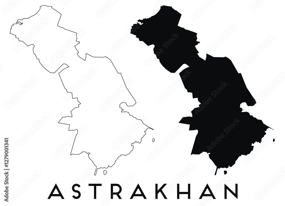 Obraz premium Astrakhan city map with black border outline vector