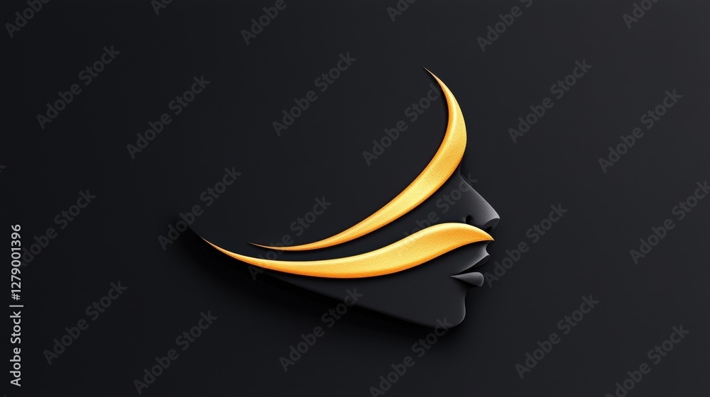 Obraz premium Elegant and Artistic Silhouette of a Face with Flowing Hair Design in Black and Gold Colors