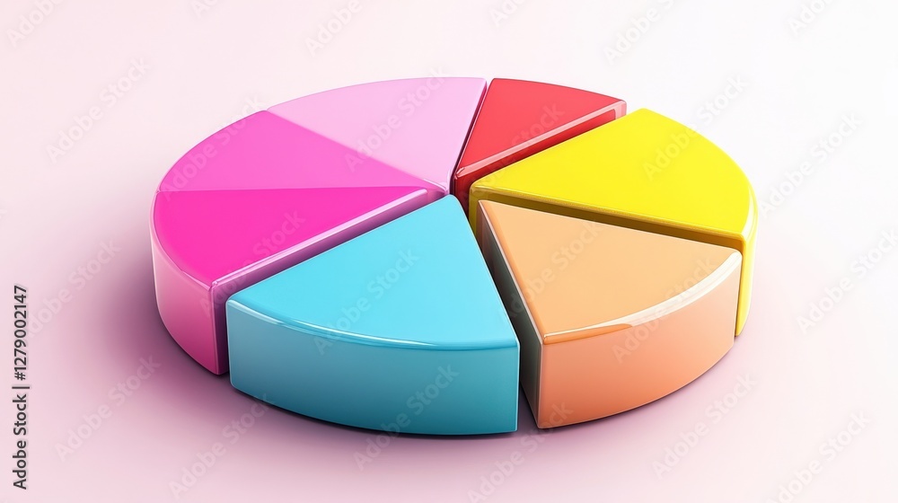 Obraz premium Colorful pie chart model on a soft pink background, showcasing data visualization concepts