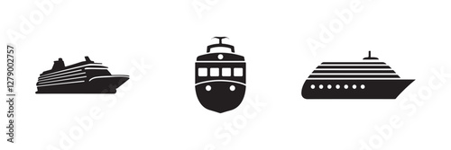 Ship icon set. Cruise ship symbol design.