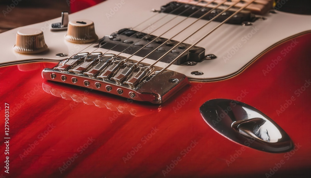 Close-up view of a red electric guitar showcasing its unique texture and detailed craftsmanship