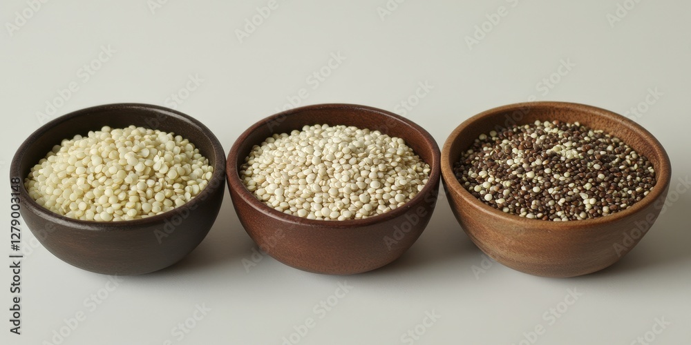 A detailed shot of vegan protein sources, including lentils, quinoa, and hemp seeds in bowls A detailed shot of vegan protein sources, including lentils, quinoa, and hemp seeds in bowls