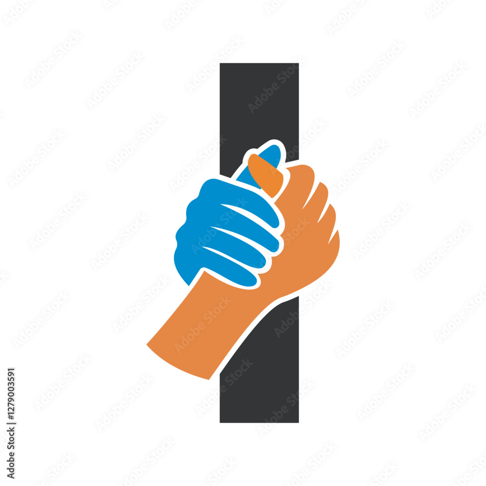 Hands Logo Combine With Letter I Vector Template Hands Logo Combine With Letter I Vector Template