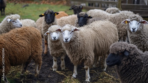 Flock of Sheep in a Farm Field