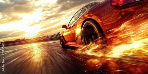 Wallpaper Mural A breathtaking view of a speeding car on the highway at sunset. Torontodigital.ca