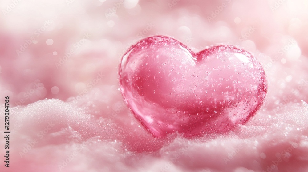 Fototapeta premium Pink heart resting on soft, fluffy surface